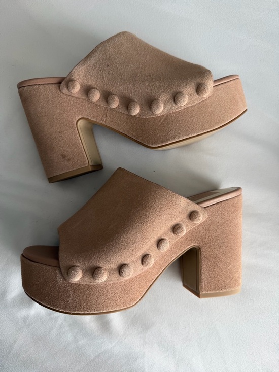 Dolce Vita Shoes - Dolce Vita "Emol" Blush Pink Tan Suede Platform Clog Mules Open Toe Sandal 70s